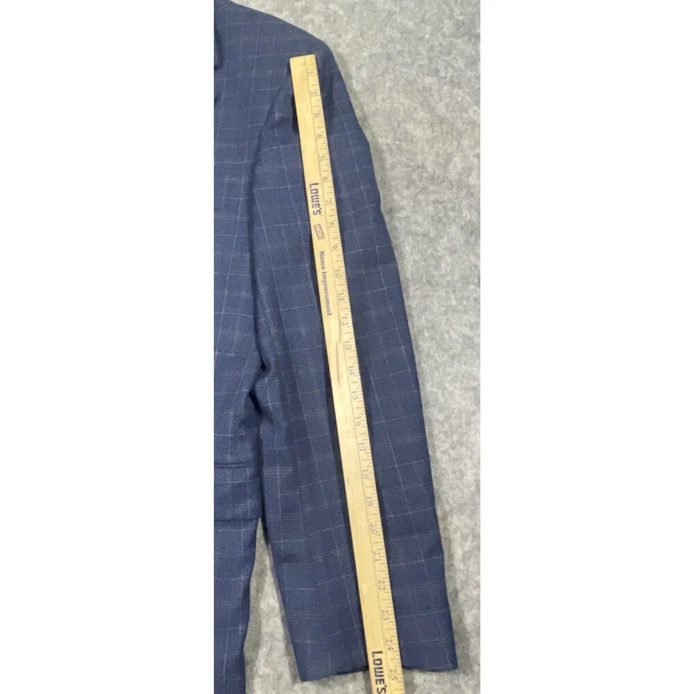 Burberry London Blue Blazer/Sports Coat 2-Button Plaid 100% Wool 42 Long
